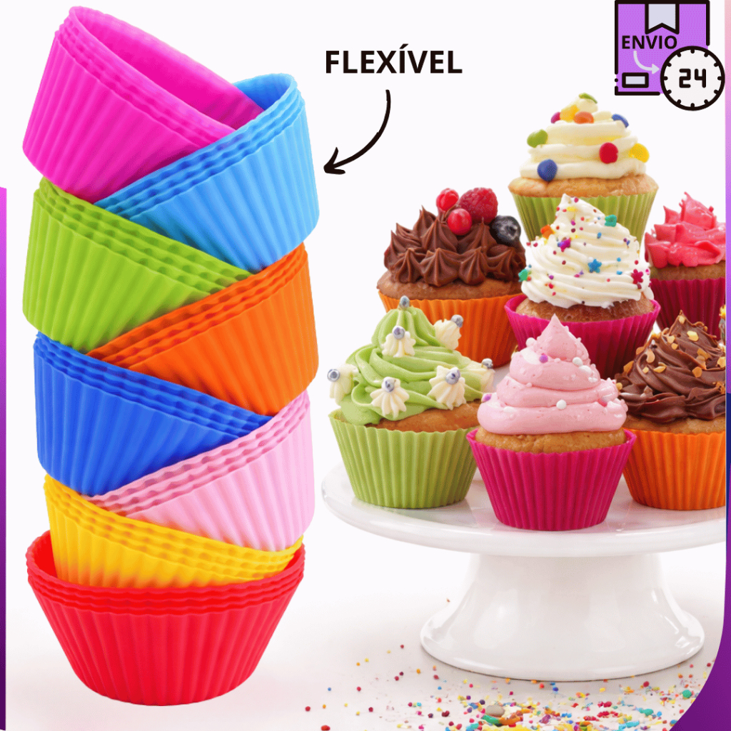 Forminha De Silicone Forma Cupcake Muffin Mini Bolo Reutilizável Antiaderente Airfryer
