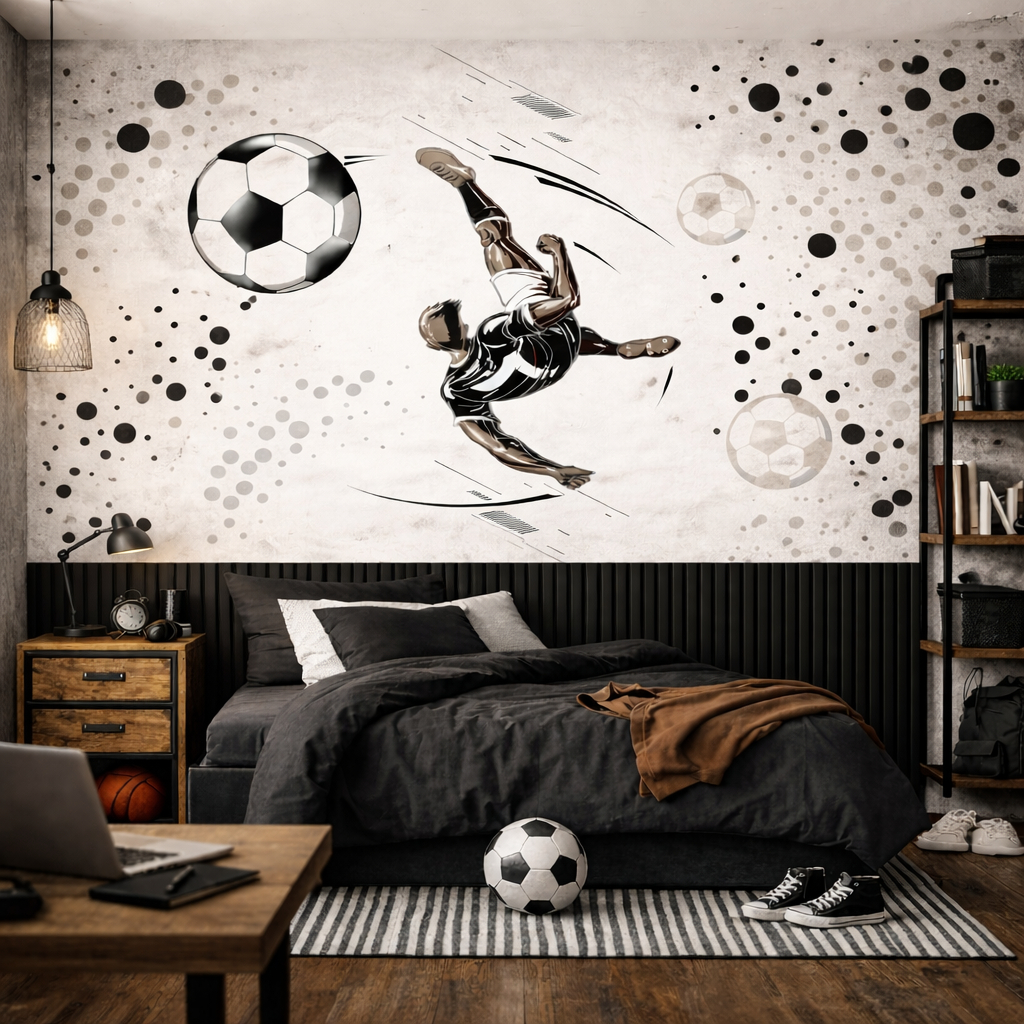 Papel de Parede 3d Adesivo Infantil Esporte Futebol Lavável Auto Colante Decoração Quarto Menino personalizado