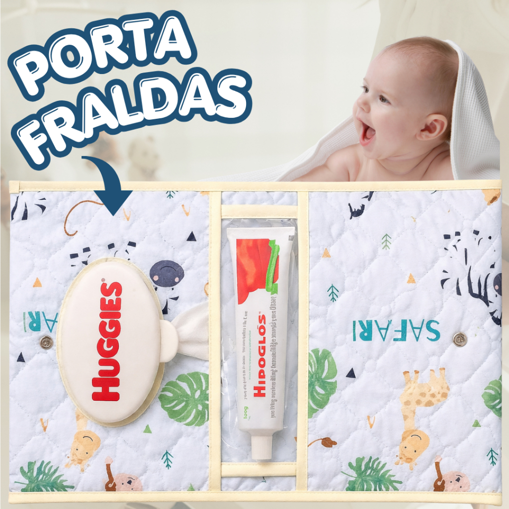 Necessaire Porta Fraldas Lenço Umedecido Bebê Estampa Selva Palha Bolsa Menino Portátil