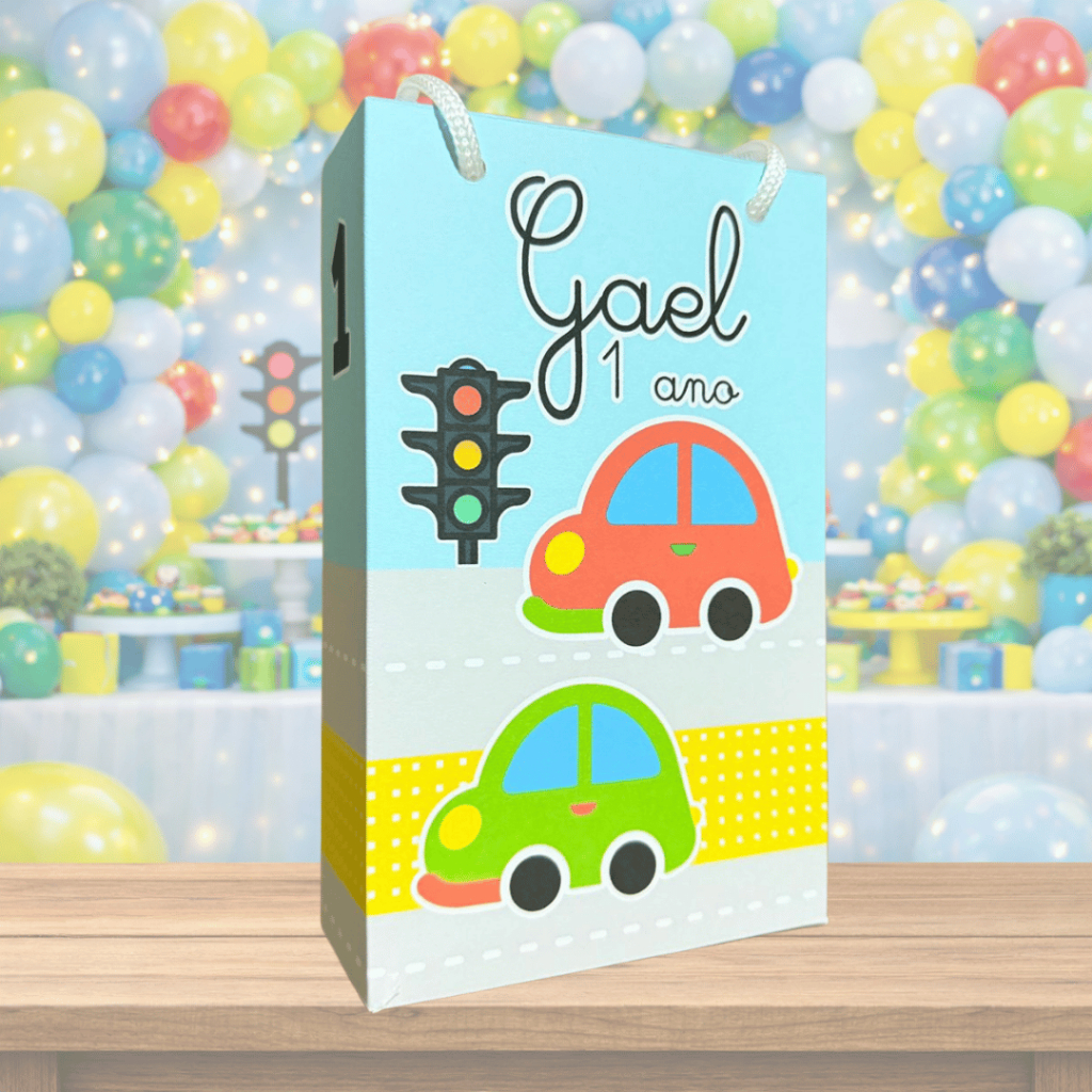10 Sacolinhas Personalizadas para Lembrancinhas - Carrinhos Cute