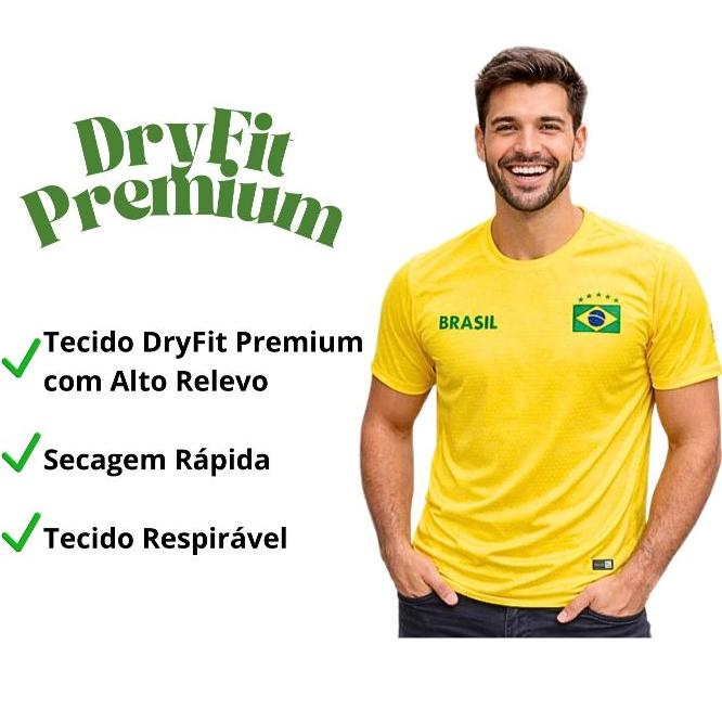 Camiseta Dry Fit Masculina Copa Estampa do Brasil