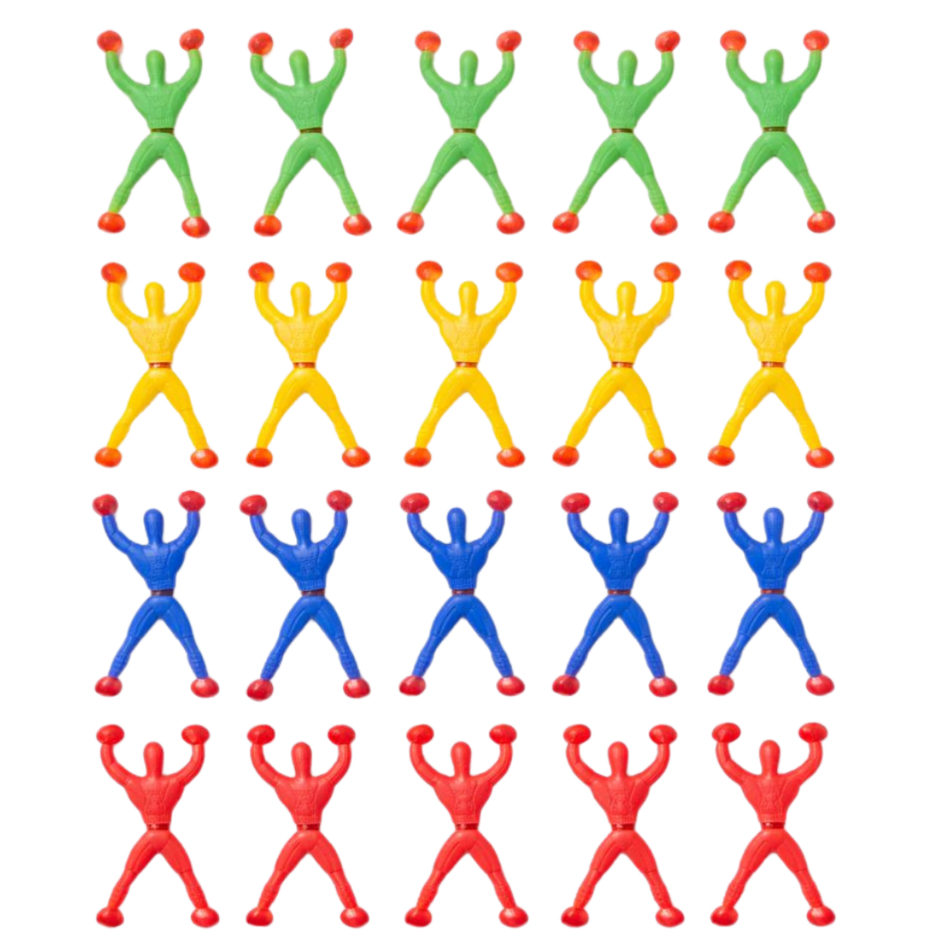 Kit 20 Bonecos Escaladores Homem Geleca Ninja 8cm Gruda e Desce na Parede Infantil