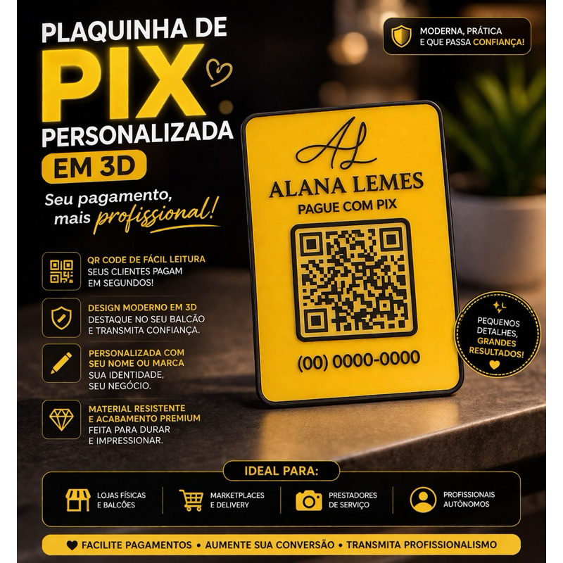 Plaquinha de PIX Personalizada em 3D – QR Code para Comércio