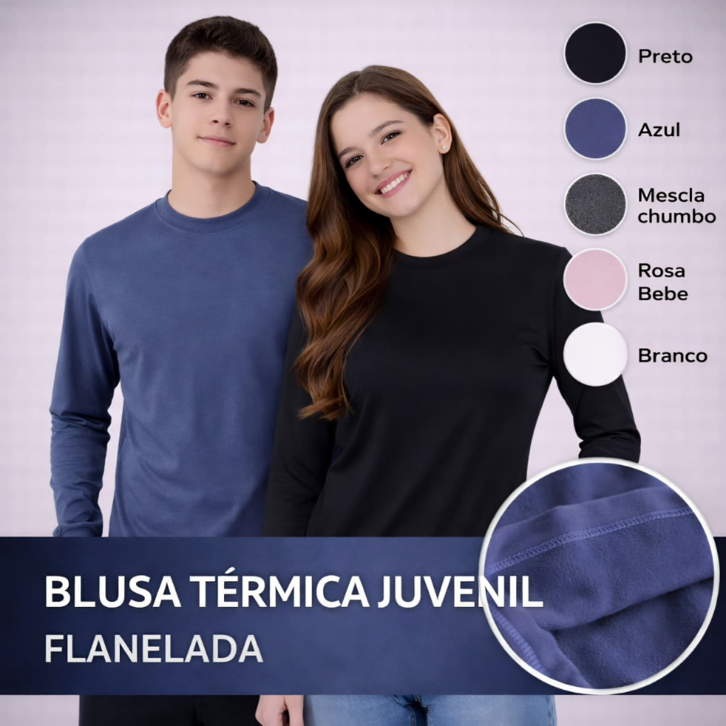 Blusa Térmica Infantil e Juvenil Flanelada Peluciada - Segunda Pele Inverno
