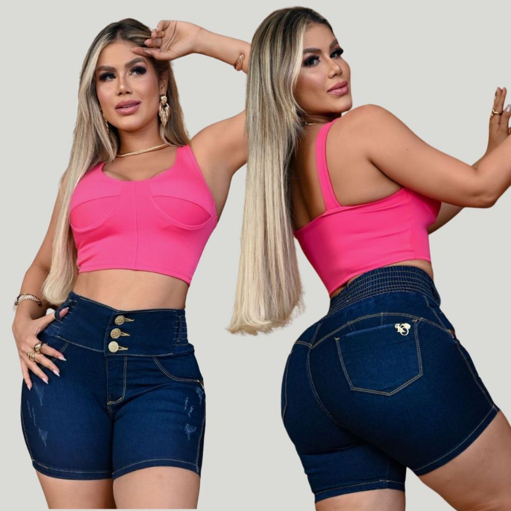 Bermuda Feminina Jeans Modeladora Cintura super alta e com Elástico, Jeans Com Lycla(Elastano)
