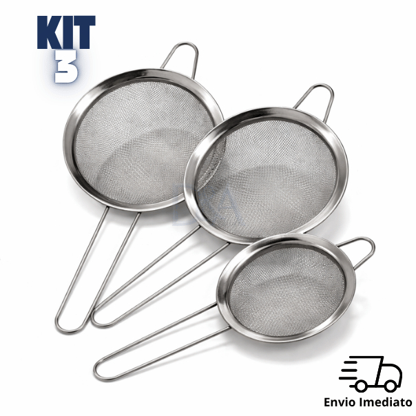 3 Peças Peneira Coador Em Aço Inox Para Cozinha 3 Tamanhos 8/10/12CM