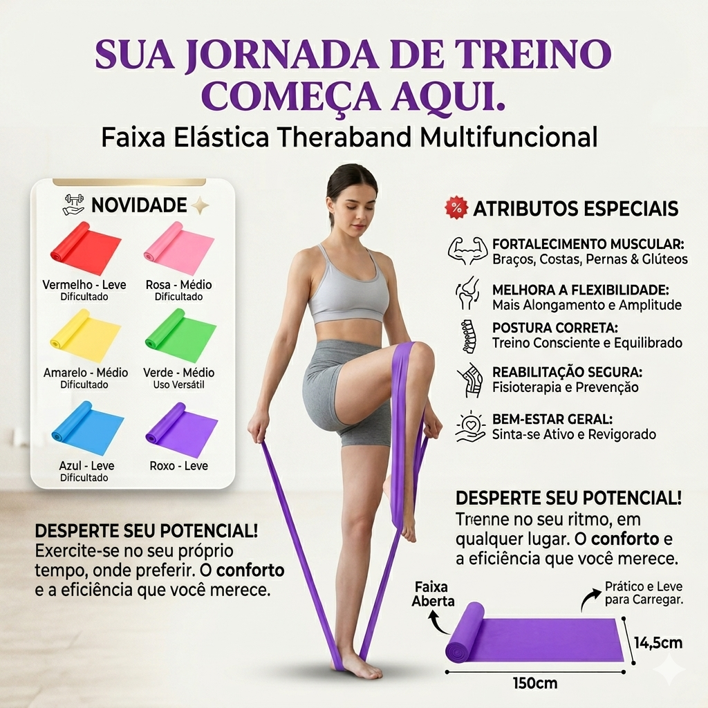 Faixa Elástica Theraband Multifuncional para Exercicio Yoga Pilates Fisioterapia Treino Muscular