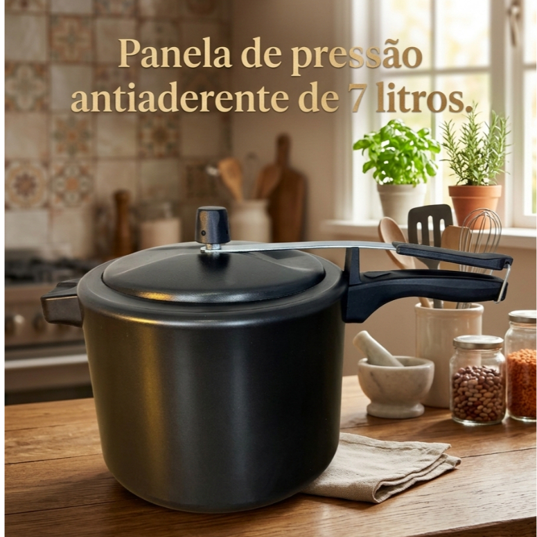 Panela de pressão 7 Litros - Antiaderente - Fechamento interno  - Preto ou Cereja