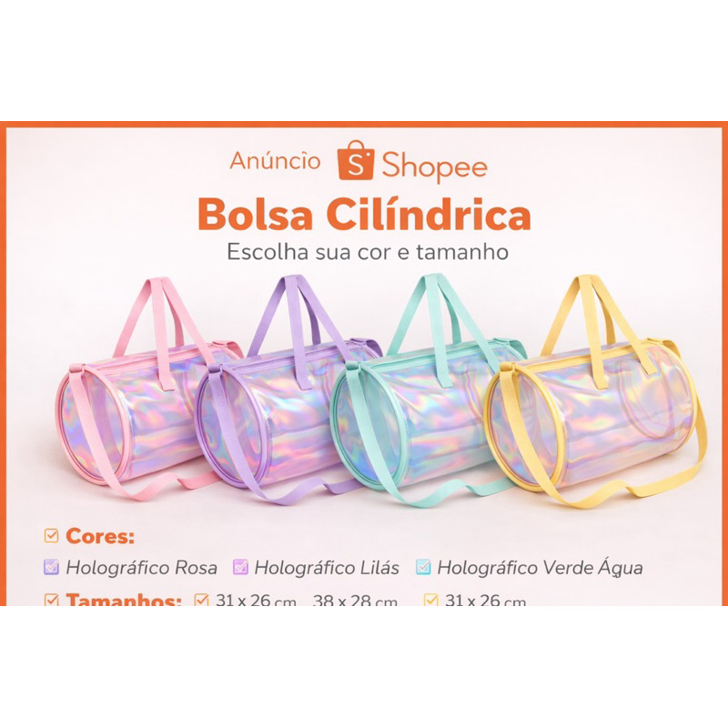 Maleta Bolsa Cilindro Holográfica Candy