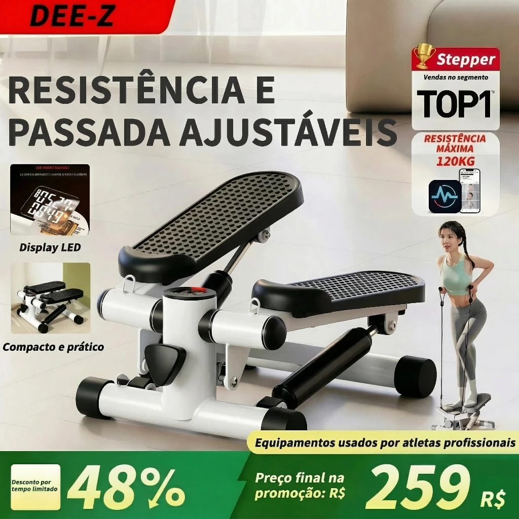 Mini Stepper com Monitor LCD - Simulador de Caminhada para Pernas, Glúteos, Musculação, Fisioterapia e Funcional