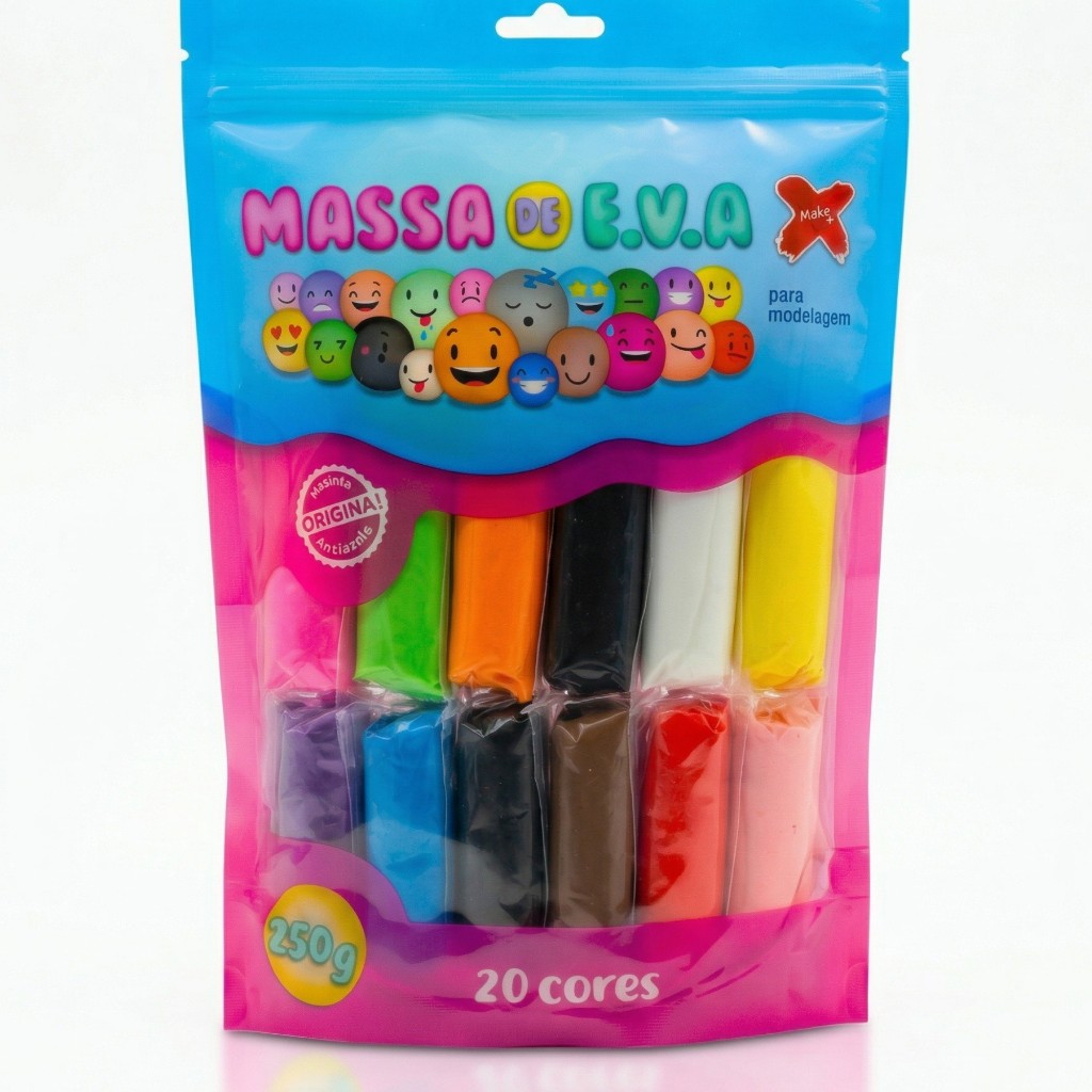Massa de EVA Make+ 250g 20 Cores Fácil de Modelar para Artesanato