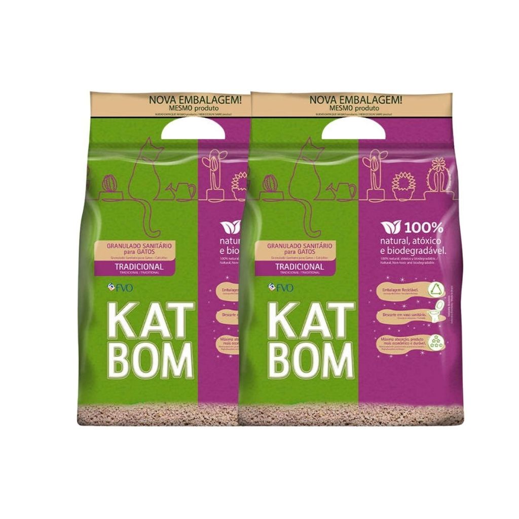 Kit 2 Granulado Sanitário Katbom Natural para Gatos - 3 Kg