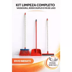 Kit Limpeza Completo Fenix Sertão 3 em 1 com Cabo | Vassoura + Rodo + Pá | Envio Imediato