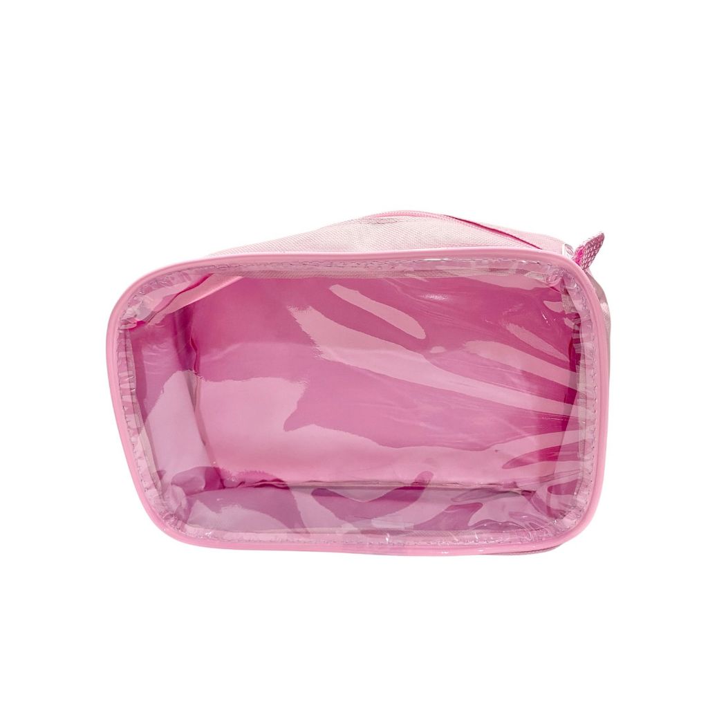 Necessaire ROSA de nailon (tecido) com  frente transparente 23x15 em Oferta na Shopee