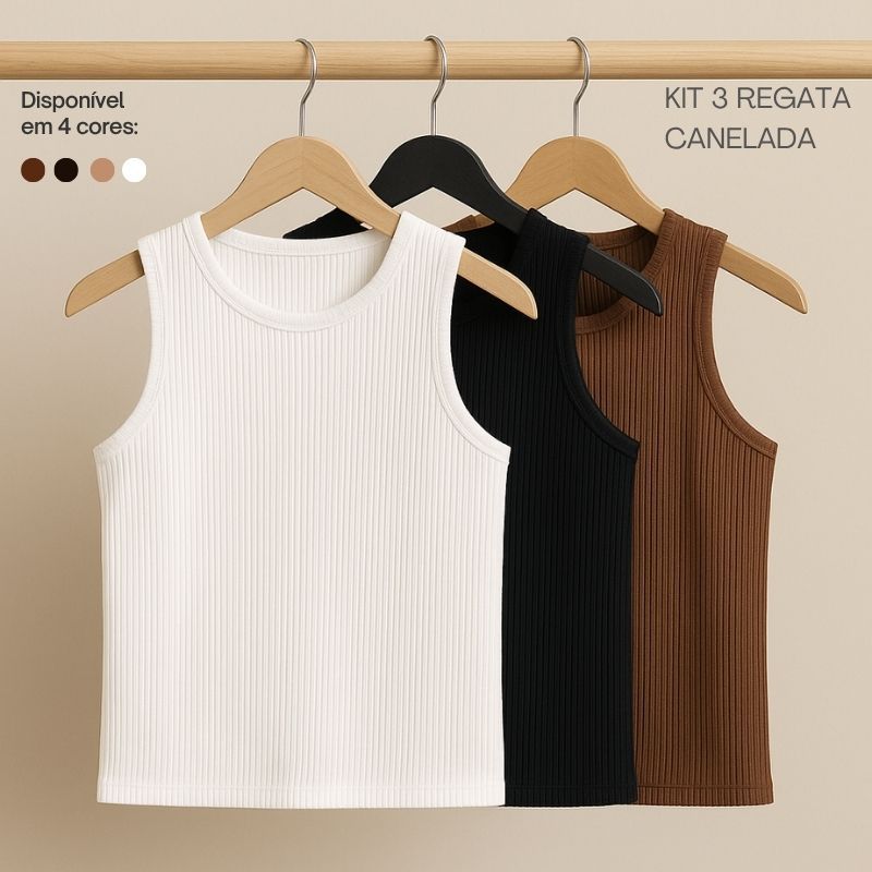 Kit Com 3 Regata Canelada Ribana Básica Blusinha Feminina Tendência Verão Blusa Feminino