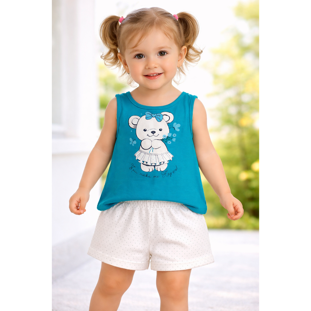 Short Com Blusinha Regatinha Menina Criança Infantil Marca Pipa/ Kyly Fresquinho Tamanho 1 ao 8 Infantil Menina Bebê