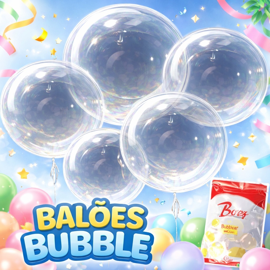 Balão Bubble 18 Polegadas Transparente 45cm Kit 5/10/20/30/40/50 Festa Bobo Crista