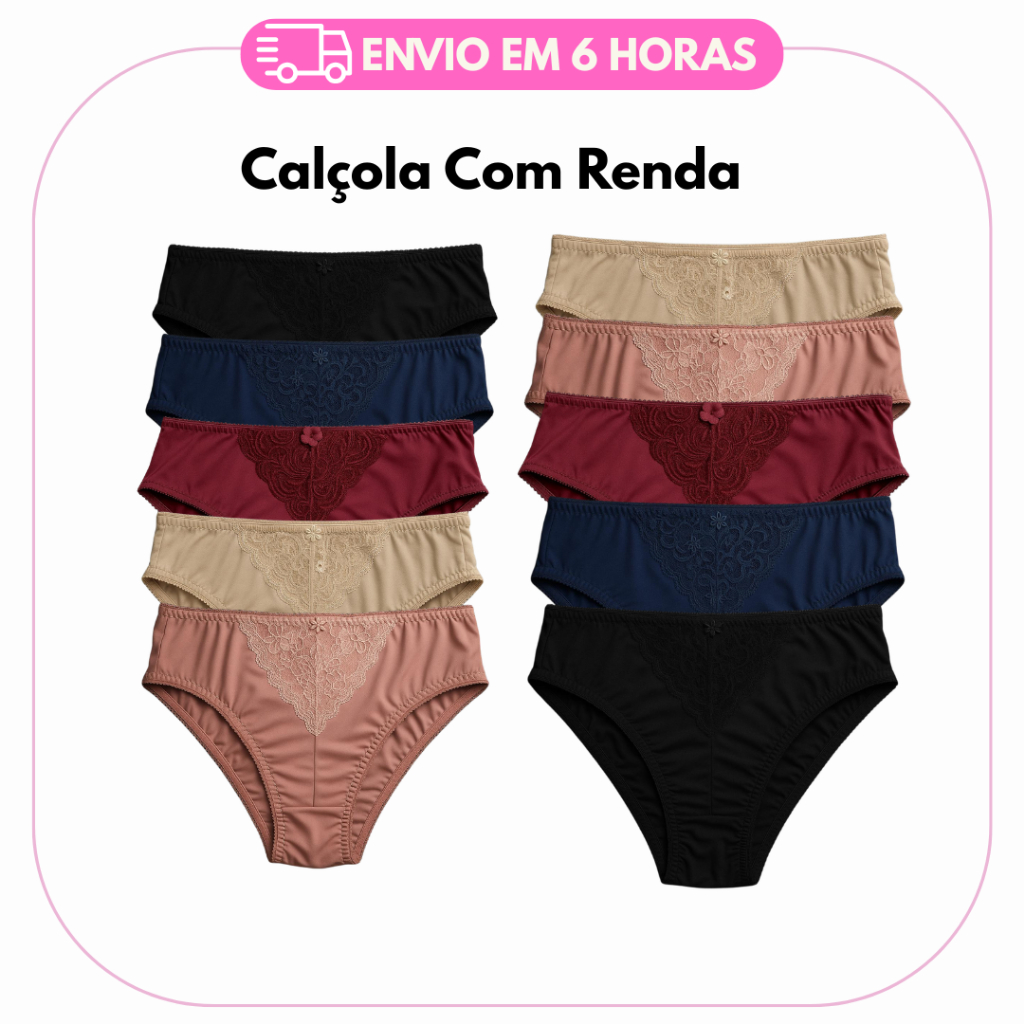 Kit 10 Calcinhas Plus Size Renda V Conforto Nao Marca Vestido Calçola Delicada Dia Dia Cintura Alta