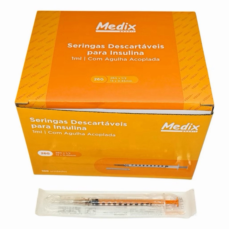 kit com 50 Seringa de Insulina com Agulha Removível 13x4,5