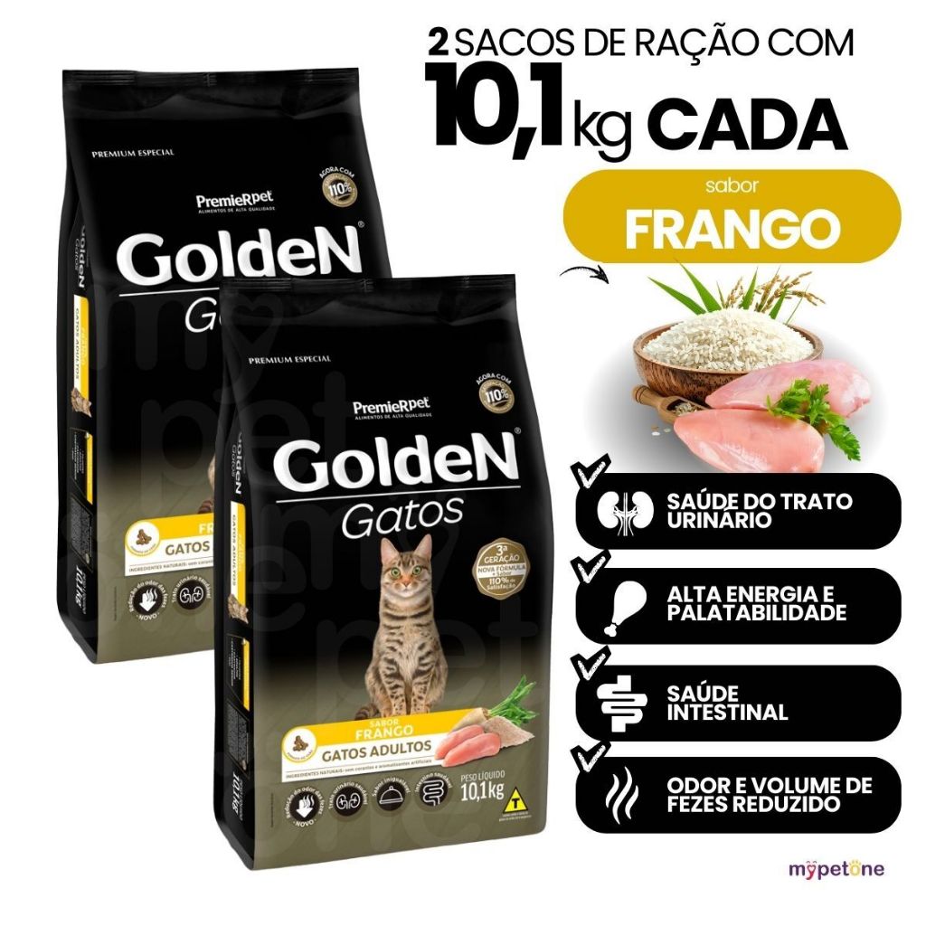 Kit 2 Ração Golden Fórmula Gatos Adultos Sabor Frango 10,1kg