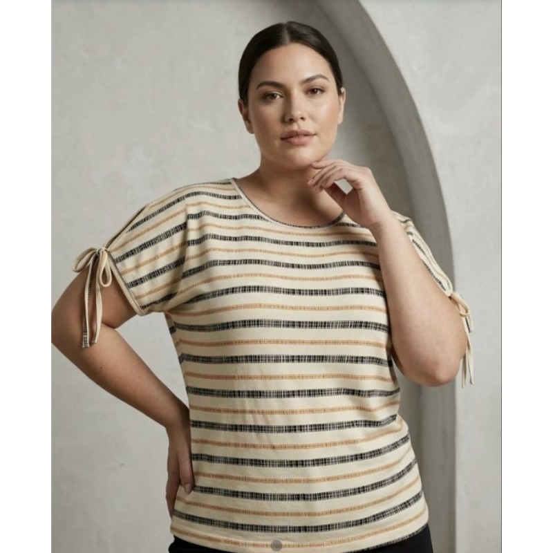 Blusa Plus Size Feminina Viscose com Elastano Gola Redonda Manga com Amarração 44 ao 48 Confortável Soltinha