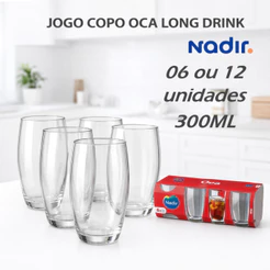 Jogo Copo Long Drink Vidro 300ml Nadir Figueiredo 6 Peças 12 Peças Bar Restaurante Festa Cozinha