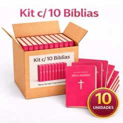 Kit 10 Bíblias Sagrada | NVI | Capa Brochura Cruz Rosa Evangelismo