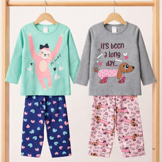 Kit 2 Pijamas Infantil Juvenil Feminino Menina Meia Estação - Tamanho 1 ao 14 anos Oferta do Dia em Oferta na Shopee