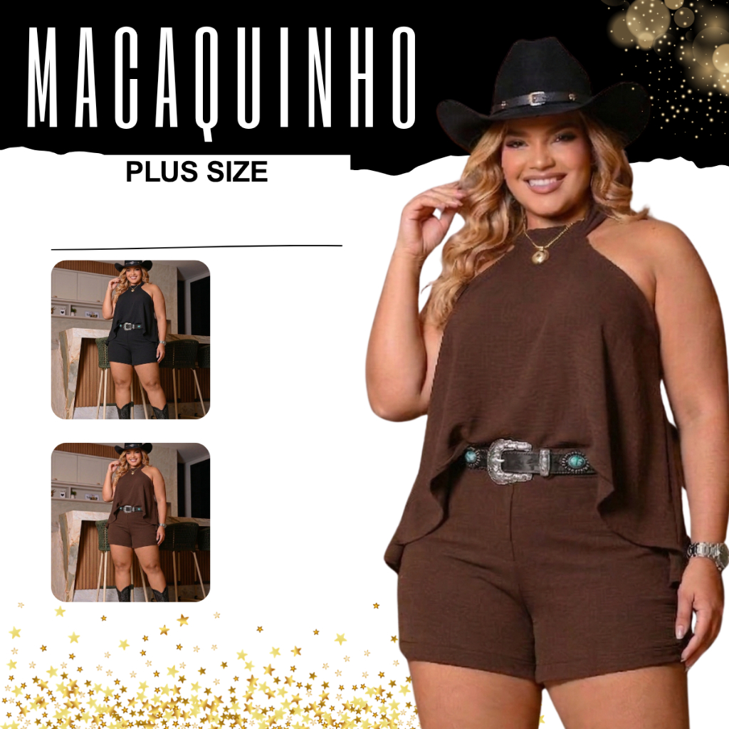 Macaquinho Macacão Plus Size Soltinho Short + Blusa Disfarça Barriga Pecuaria Festas Rodeio Leve Tendencia Fashion em Oferta na Shopee