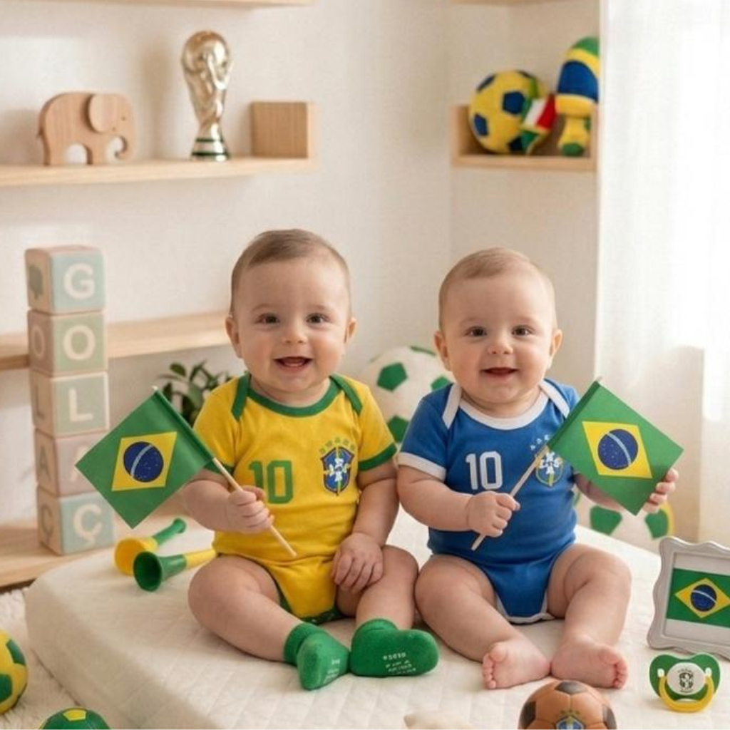 Body bori Bebe Temático Mêsversario Copa do Mundo - Seleção Brasileira - Copa do Mundo