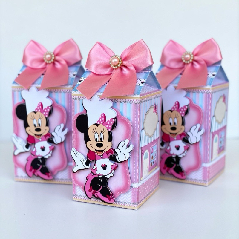 Kit 10 Unidades Caixa Milk Confeitaria da Minnie Luxo  Personalizada Nome - Papel Fotográfico Brilho