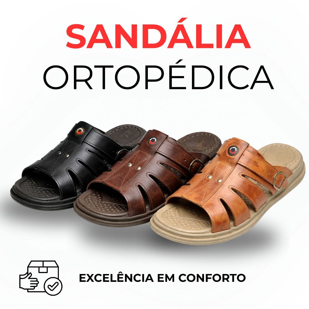 Sandália Ortopédica Masculina Confortável Ajustável Uso Diário Premium Dia a Dia Ajustável