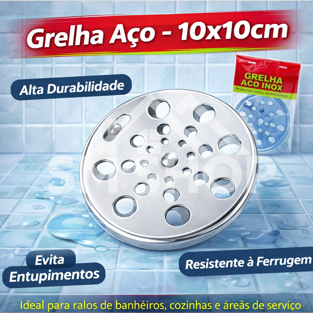 Ralo Tampa Grelha Redondo Inox Abre e Fecha Rotativo 10x10cm ( Kit com 1,2,3,4 e 5 Unidades ) INOX