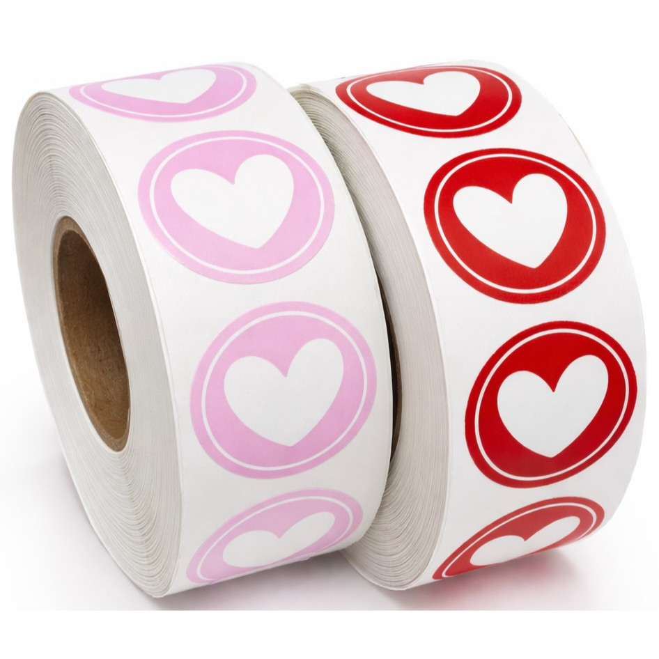500 Etiquetas Adesivas Coração Redondo 3 cm
