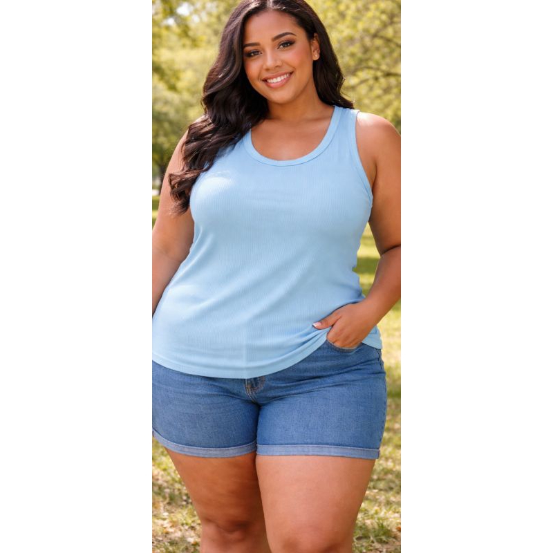 Regata Feminina Estilosa Plus Size Ribana Algodão Com Elastano  Premium Canelada América  Verão