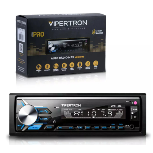 Radio AM FM Mp3 Com Bluetooth Usb Sd Comando Por Voz Vipertron 4 Saídas de Som Fort Som Automotivo Tipo Pioneere