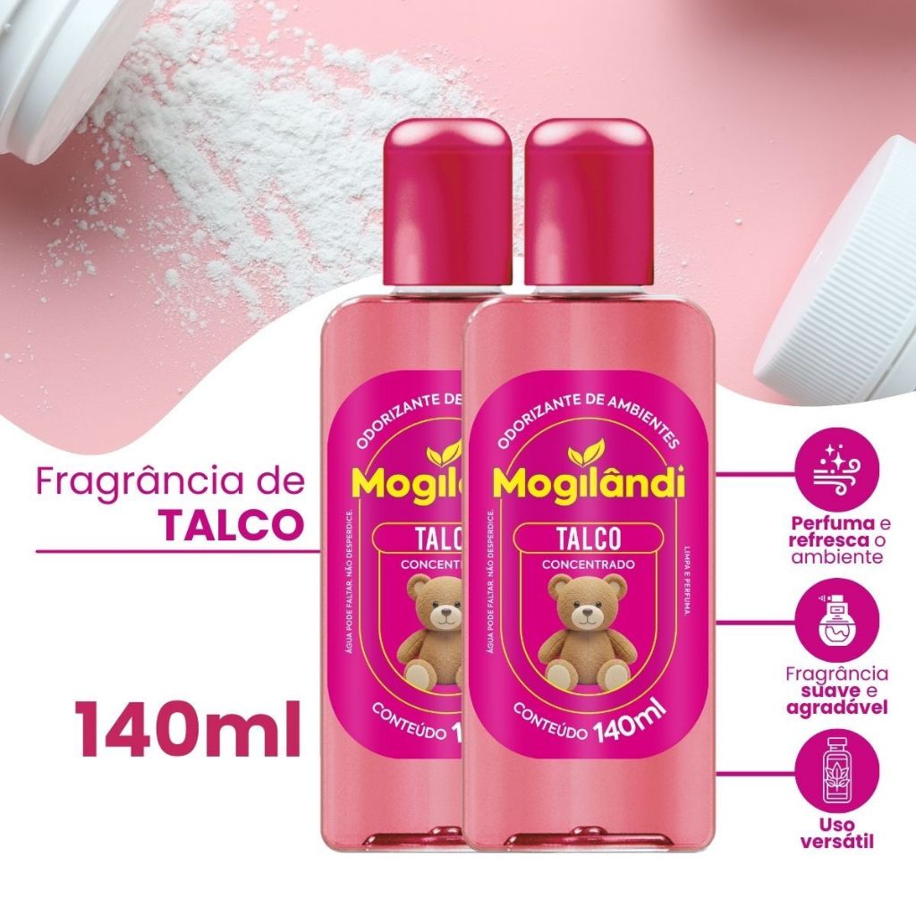 Kit com 2 Óleo Odorizante de Ambientes Frescor Talco Mogilândi 140ml