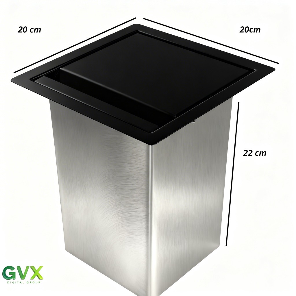 Lixeira De Embutir 4 - 5 OU 7 Litros Inox  Tampa Preta Quadrada Gourmet