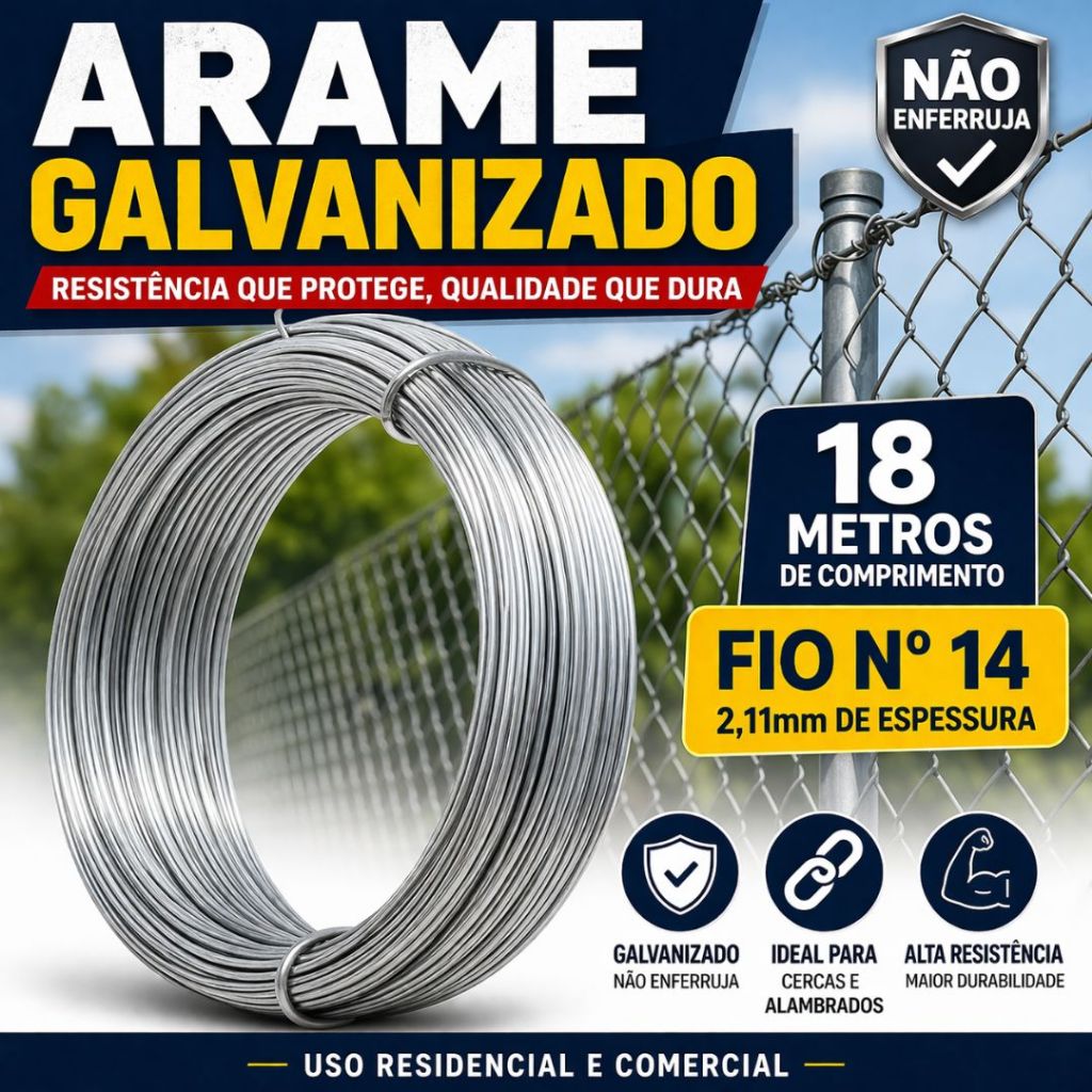 Arame Galvanizado N14 18 Metros Fio 2,11mm Para Cerca e Alambrado