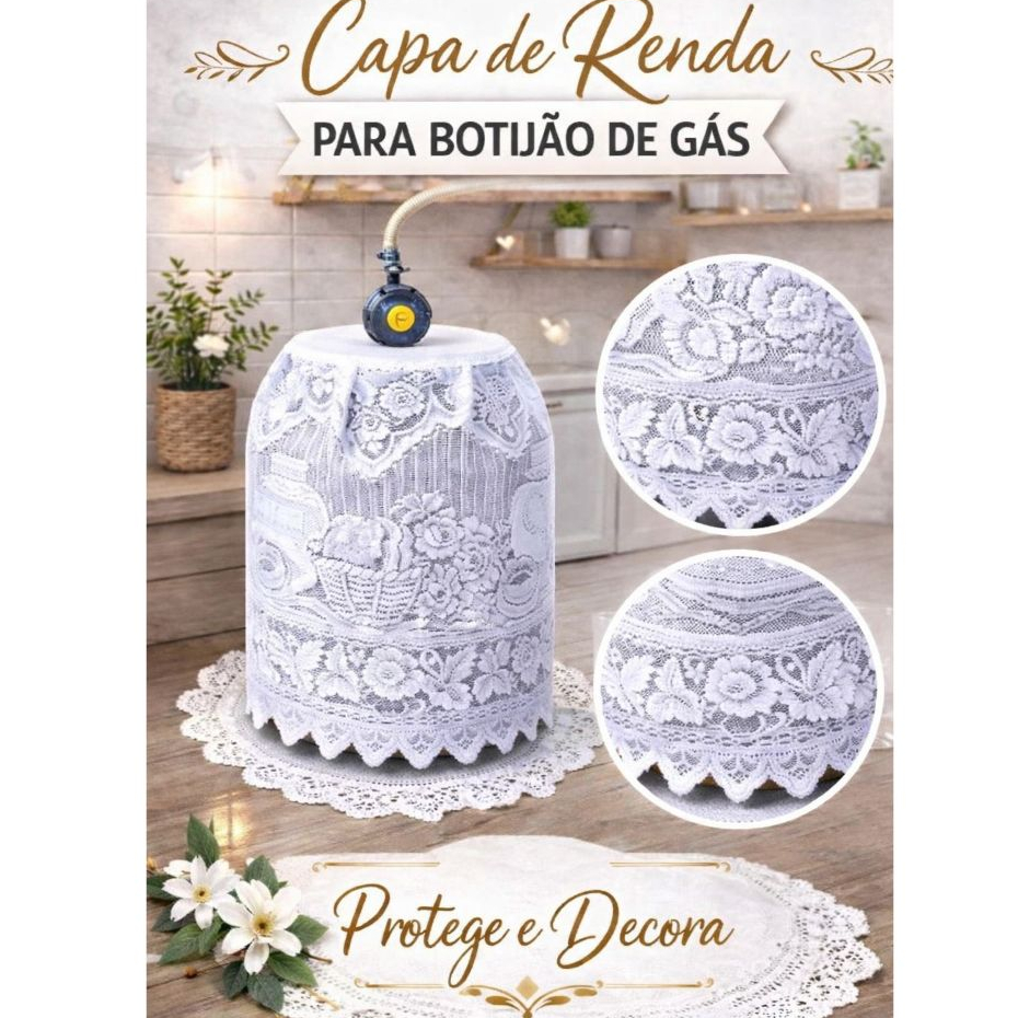 Capa Para Botijão de Gás 13 Kg em Renda Protege e Decora