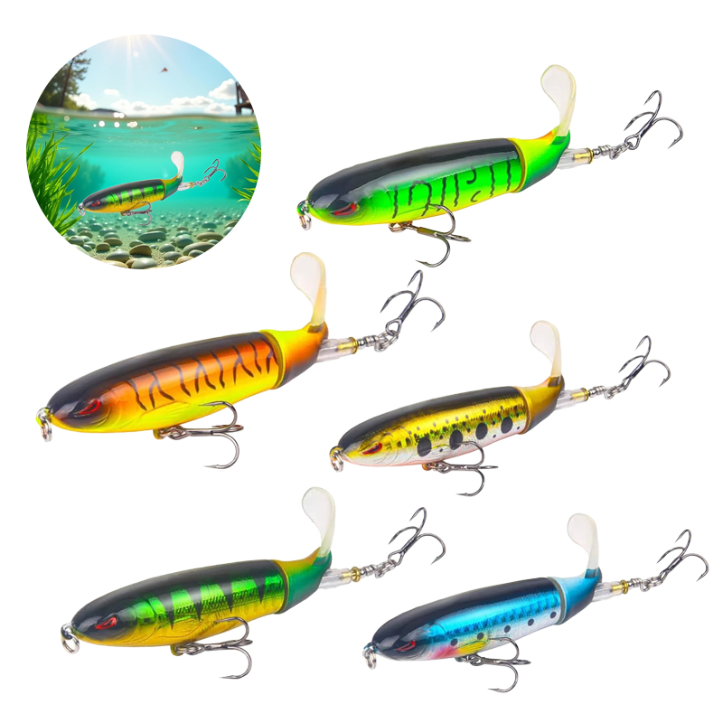 Kit 05 Iscas Artificiais Importadas 3 Modelos Minnow Whopper Plopper Articulada 10cm Tucunaré