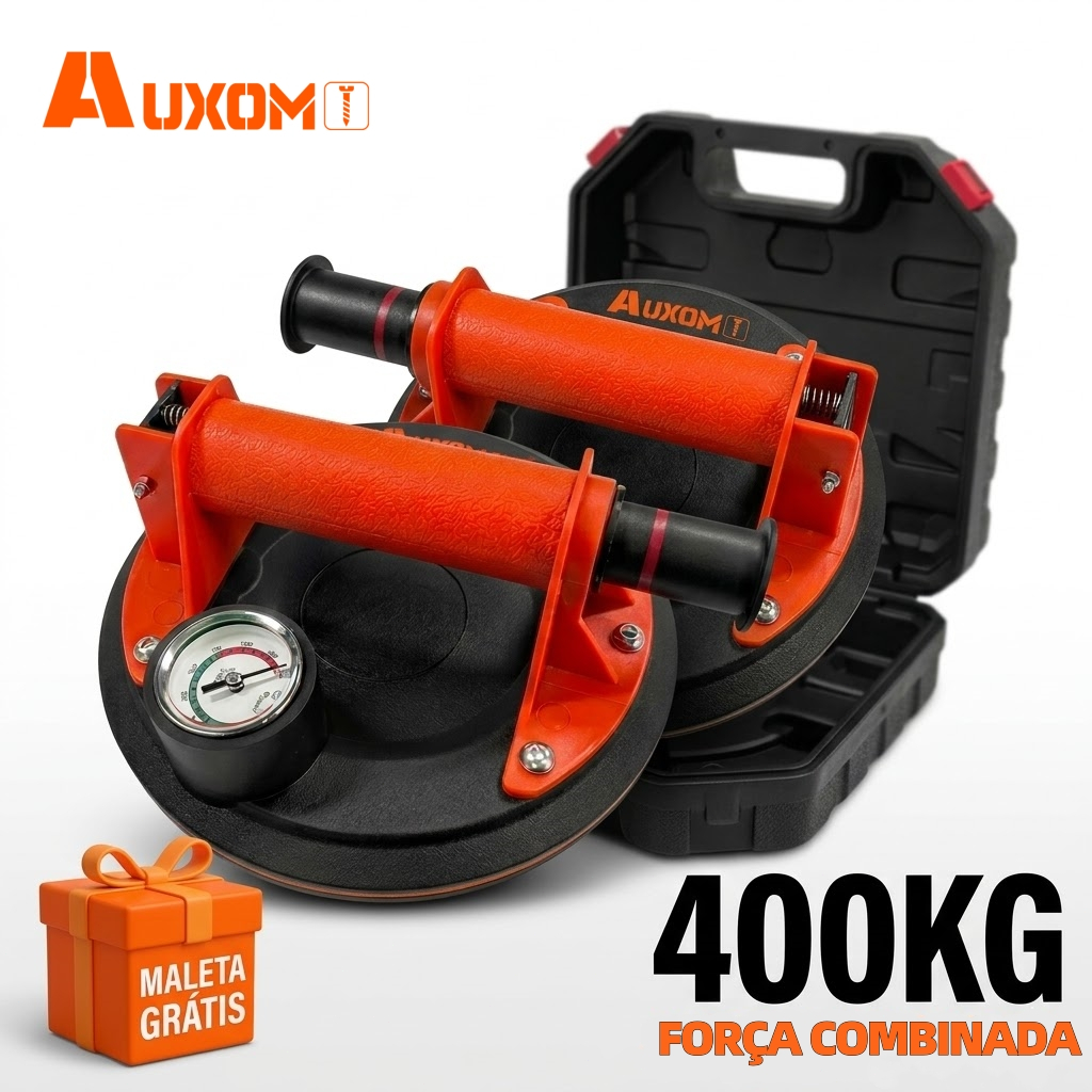 Kit 2 Ventosas a Vácuo Profissional -Força Combinada 400KG para Porcelanato e Vidro Com Maleta AUXOM
