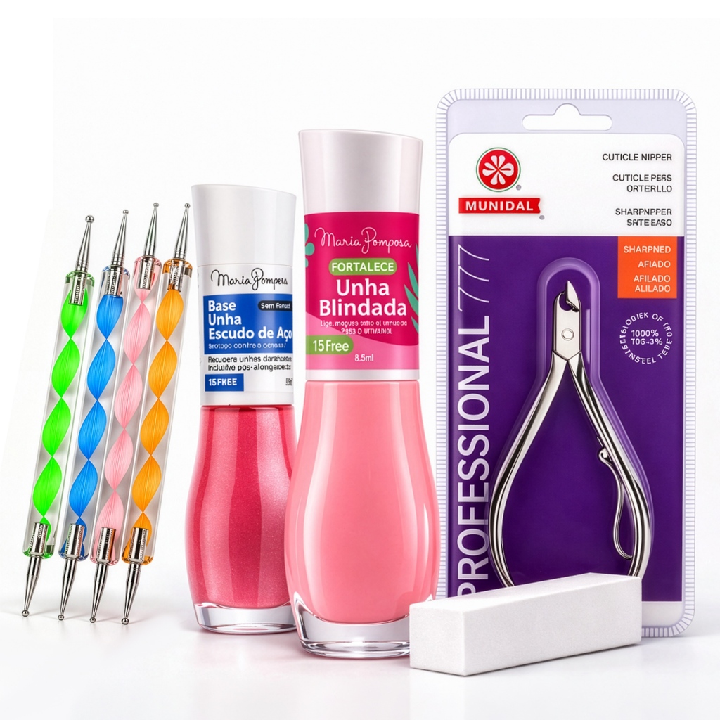 Kit Manicure Alicate Profissional Mundial Base Unha Blindada Escudo Boleadores Lixa Polidora