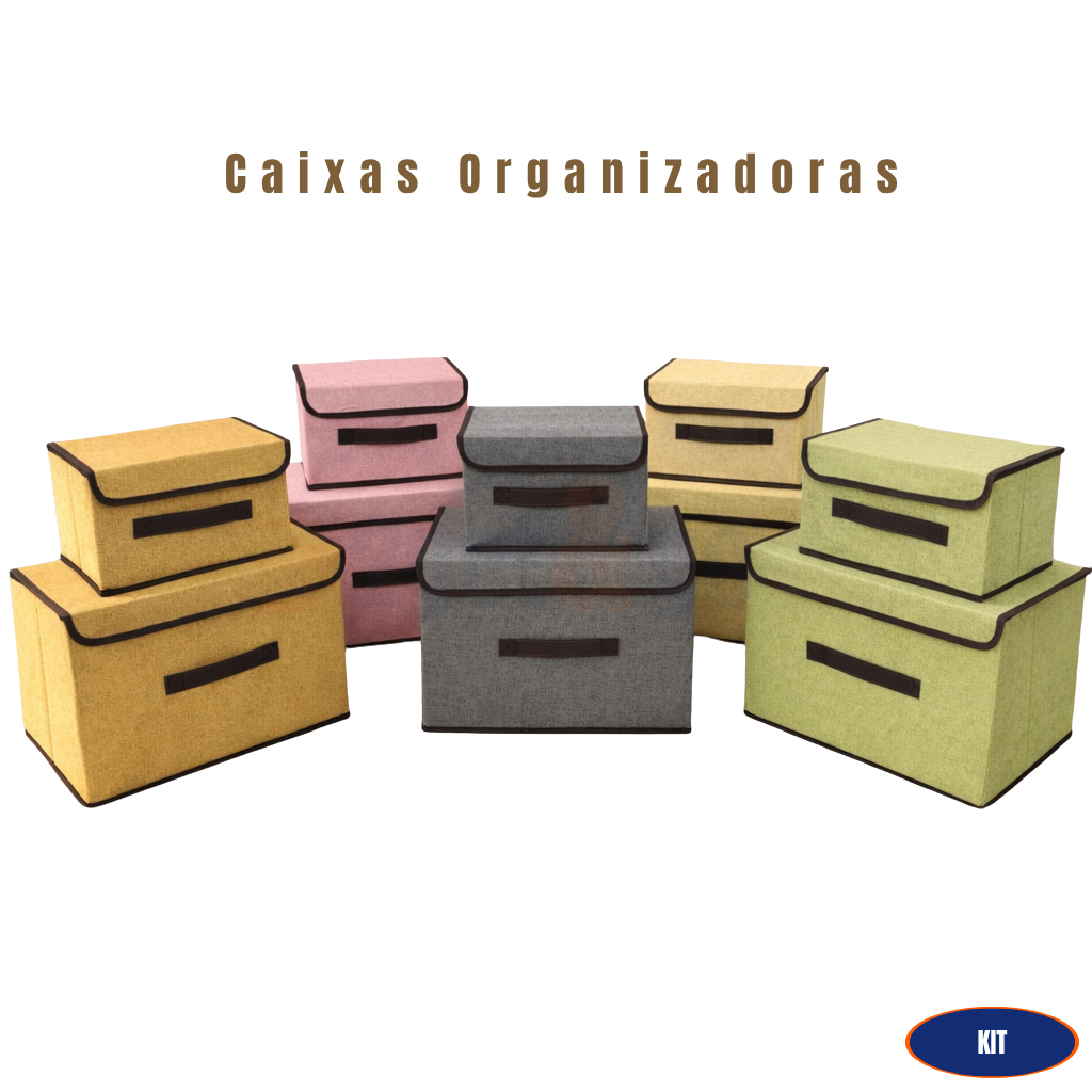Kit 1/2 Caixa Armazenamento Organizadora Multiuso Tecido Dobrável Remédio Roupa Objeto Brinquedo