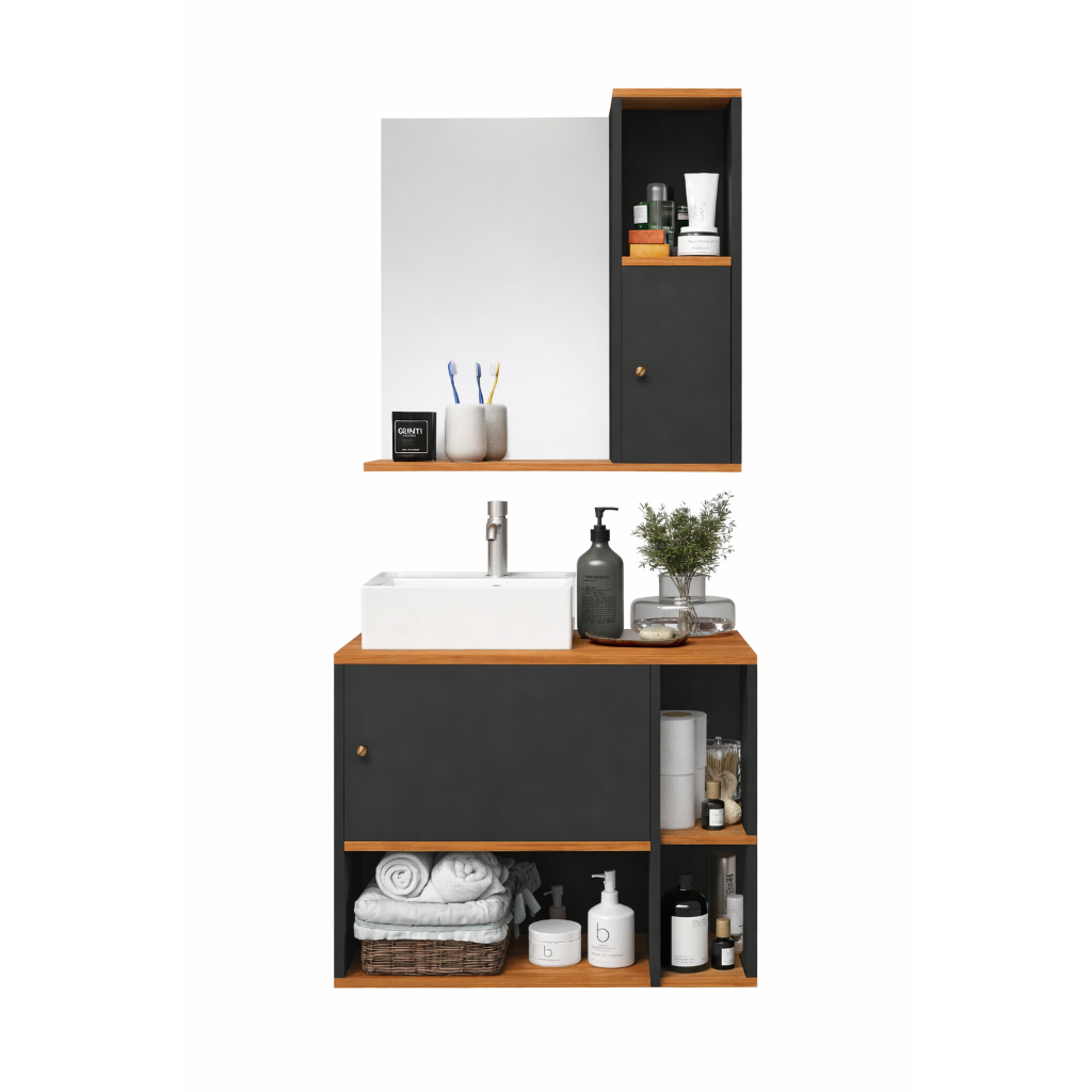 PROMOÇÃO! Conjunto Armário De Banheiro Gabinete Espelheira Nicho Porta Organizador Diversas Cores