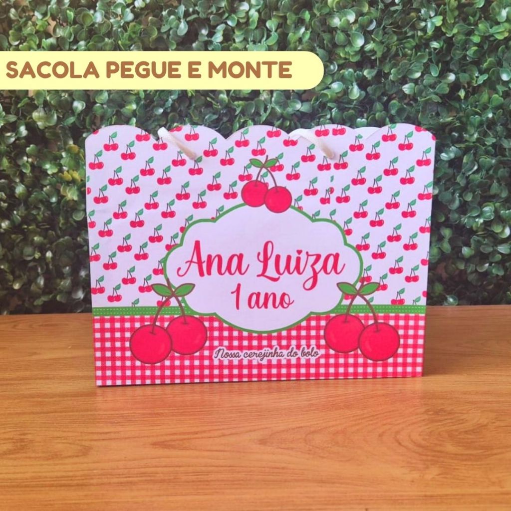 Sacola personalizada CEREJINHA | Lembrancinhas personalizadas | Mimos | Aniversário infantil | (PEGUE E MONTE)