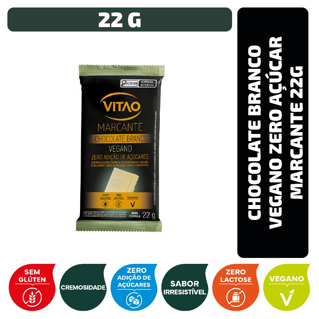 Chocolate Branco Vegano Zero Açúcar Marcante 22 g