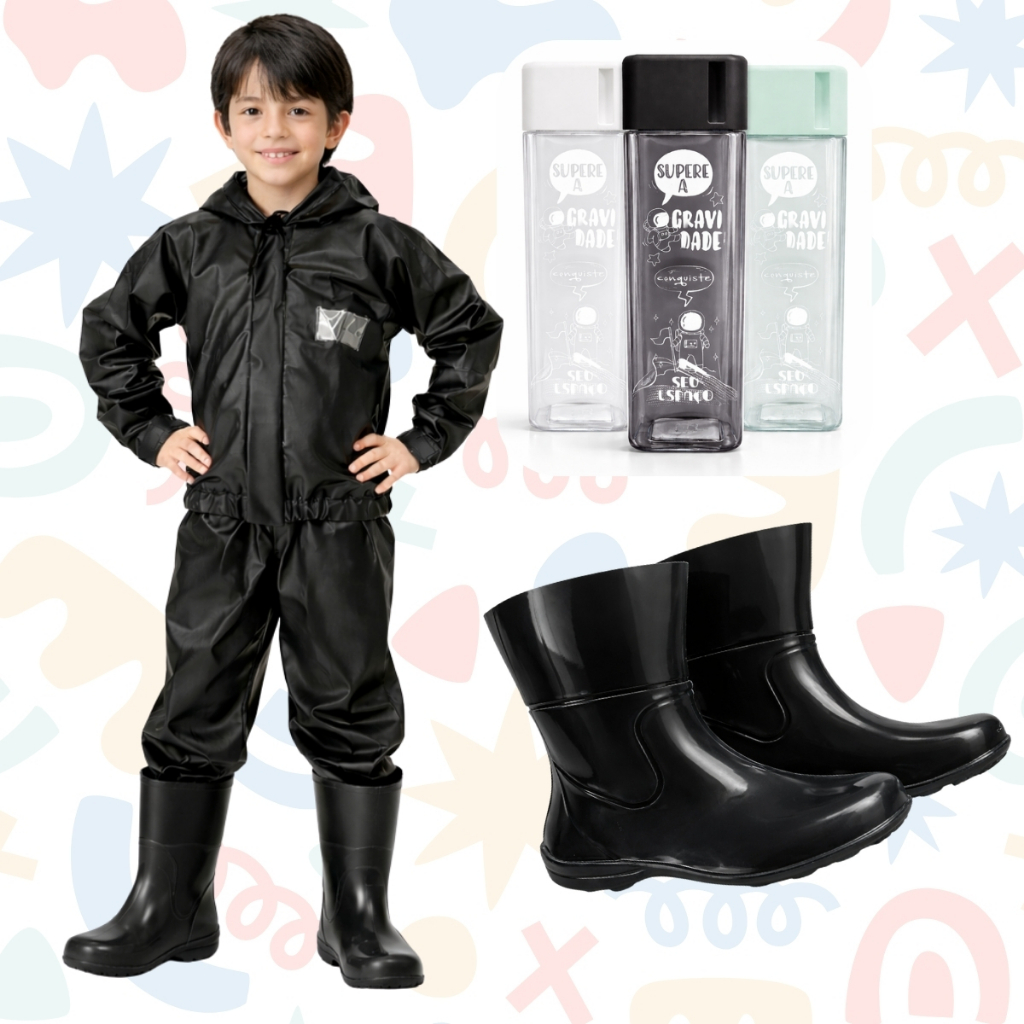 Capa infantil de chuva impermeavel menino garotos bota galocha botina contra chuva proteção