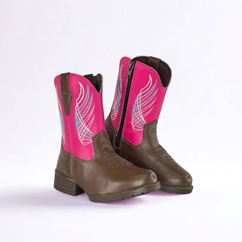 Texana Infantil Unissex Couro Legítimo Country Bota Zíper Reforçado Bordado Estampa Conforto Bruta