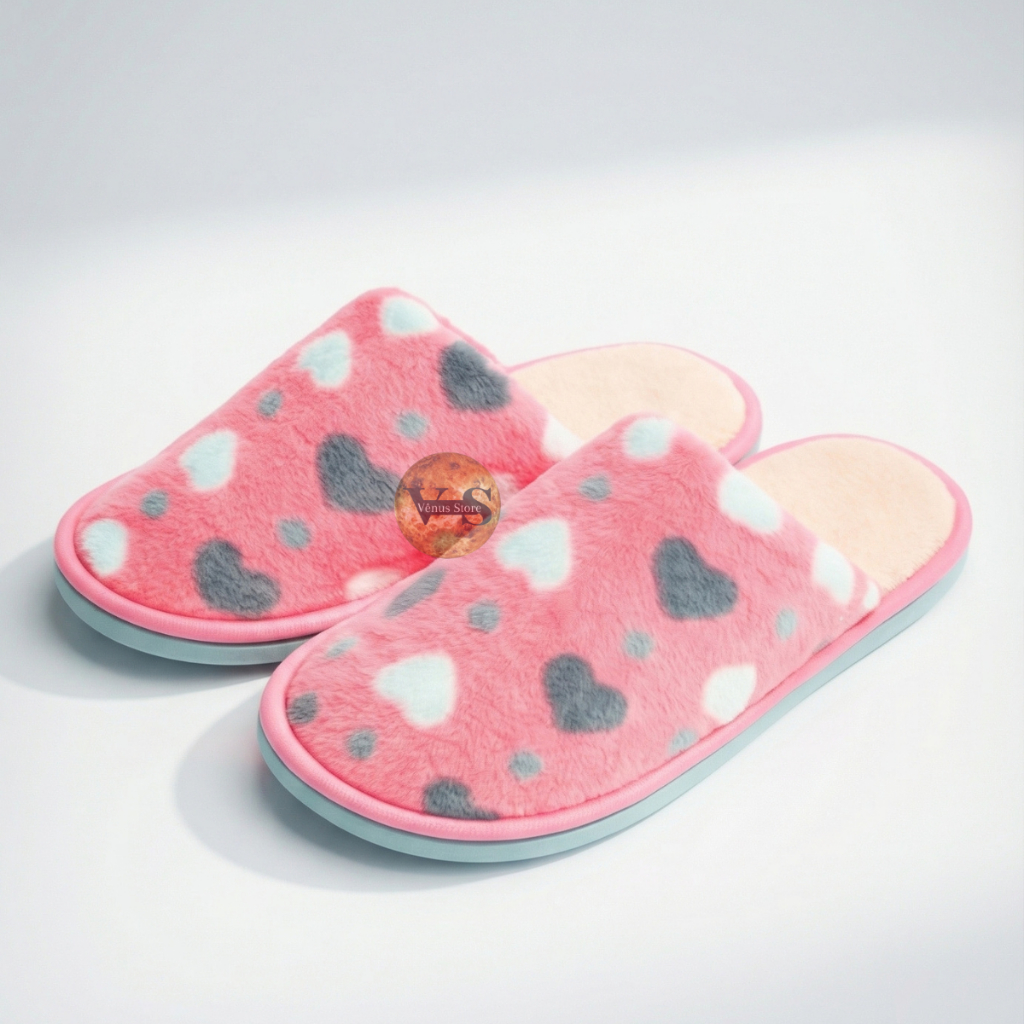 Pantufa Feminina Baratinha Peluciada Coração e Onça Quentinha Macia Antiderrapante Inverno Casa